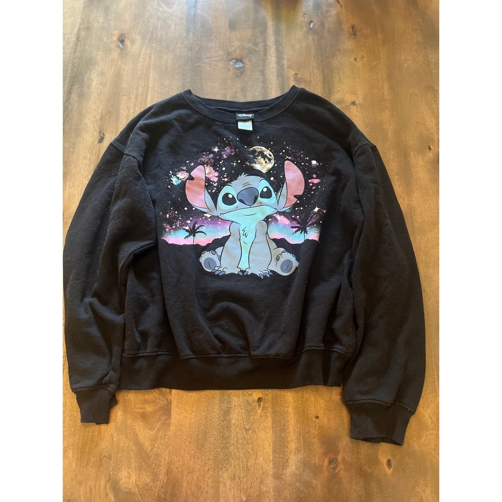 Disney Lilo & Stitch Kids Black Galaxy Graphic Sweatshirt Size L 11-13 Pullover